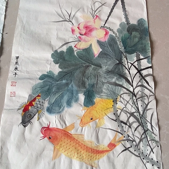 国画四尺三开花鸟作品