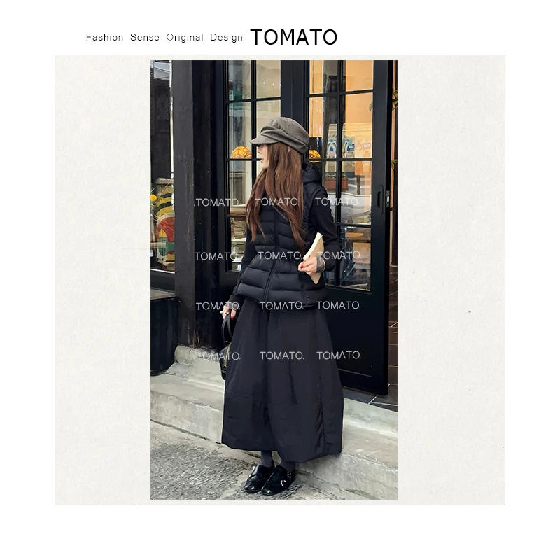 TomaTo-冬季保暖修身连帽保暖时尚白鹅绒轻薄马甲外套C25MJ21171