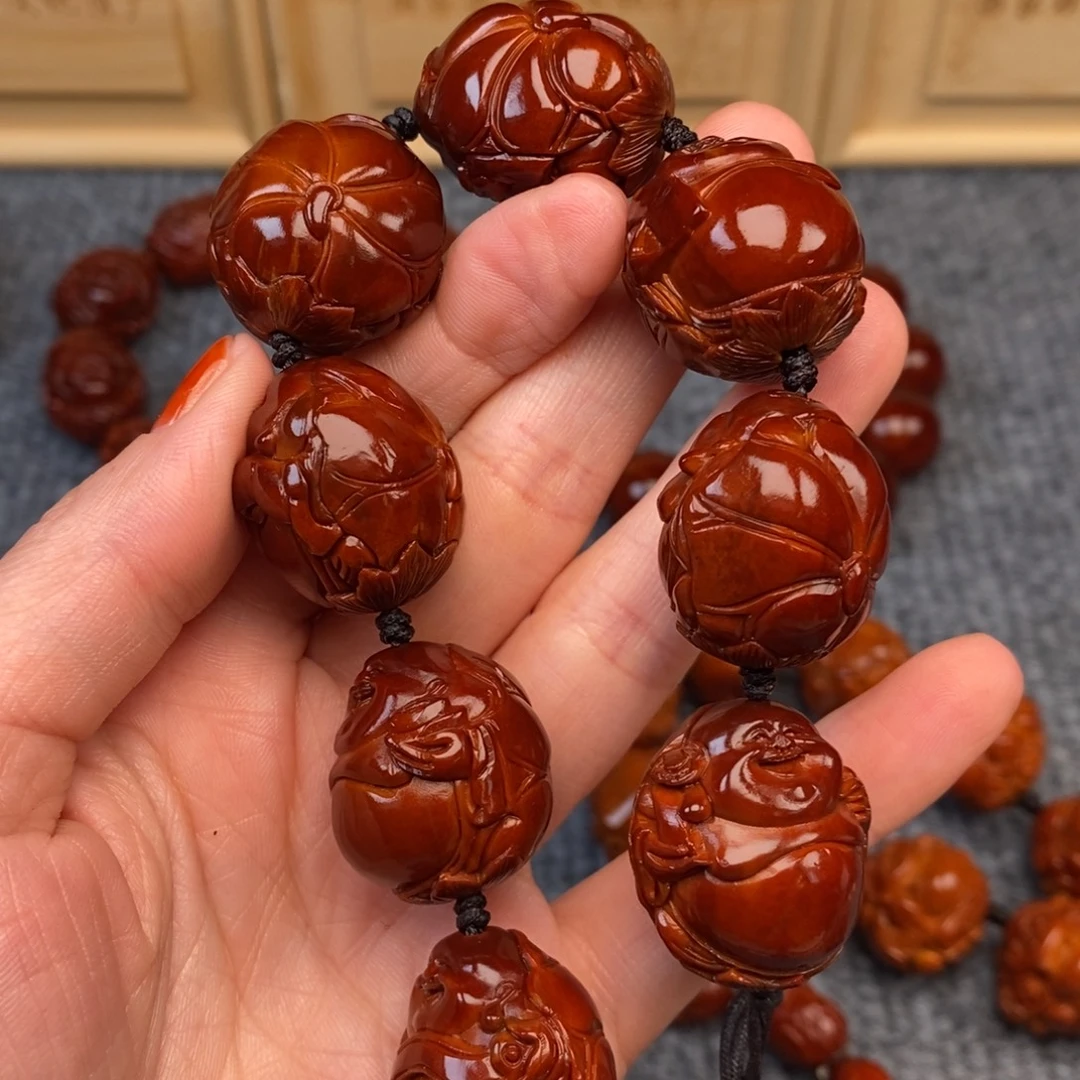 碧***空橄榄核手串/手链四花荷叶弥勒