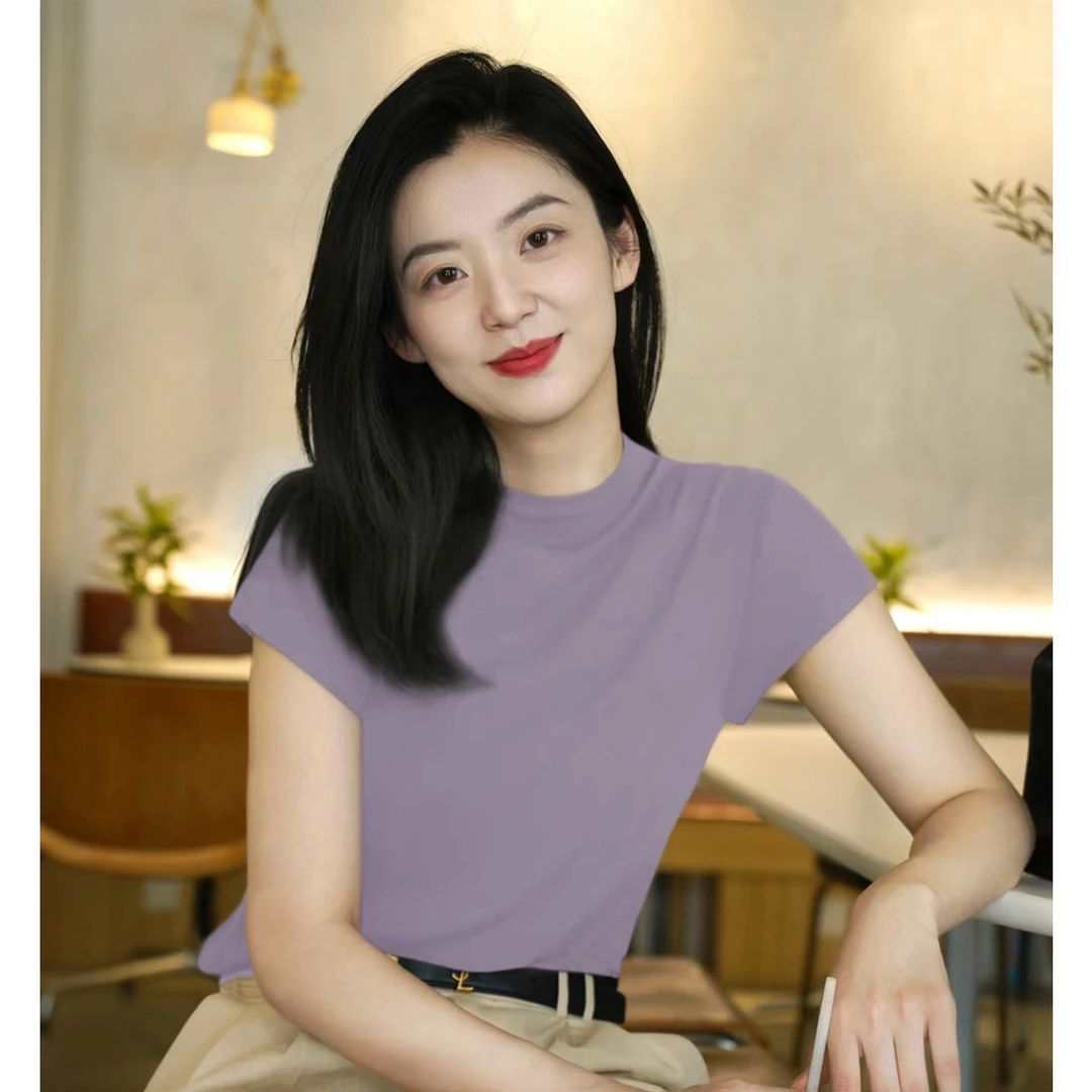 新款夏季简约圆领小飞袖女t恤上衣高级感时尚气质宽松针织衫女