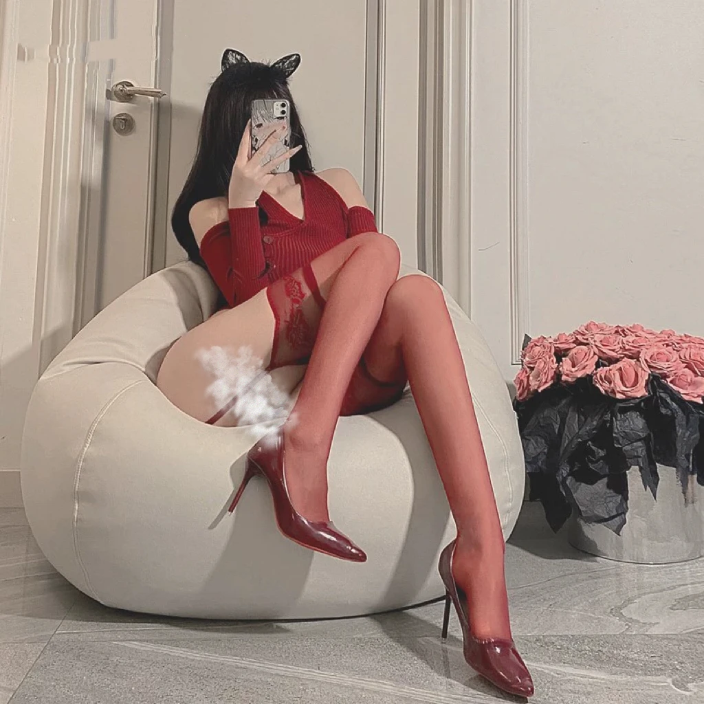 性感丝袜吊带袜一体袜纯欲红色蕾丝撞色红边网红长筒袜打底连体