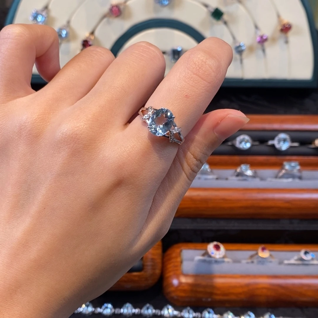 海蓝宝石戒圈18K金镶嵌1.74ct