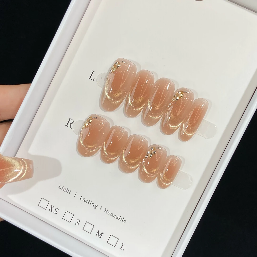 【落日余晖】秋冬显白可拆卸纯手工法式猫眼穿戴甲