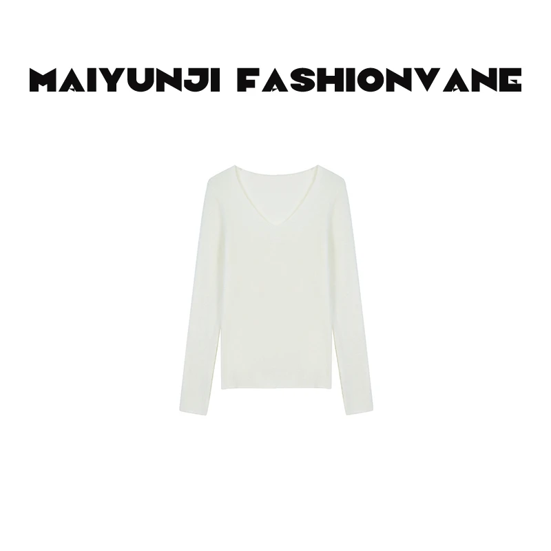 【XINMO买手店】法式V领长袖针织衫修身显瘦内搭上衣C24112405