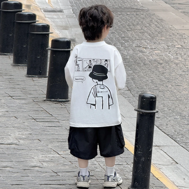 中班仔童装男童夏季套装短袖T恤五分裤儿童休闲两件套男孩*ZH2504