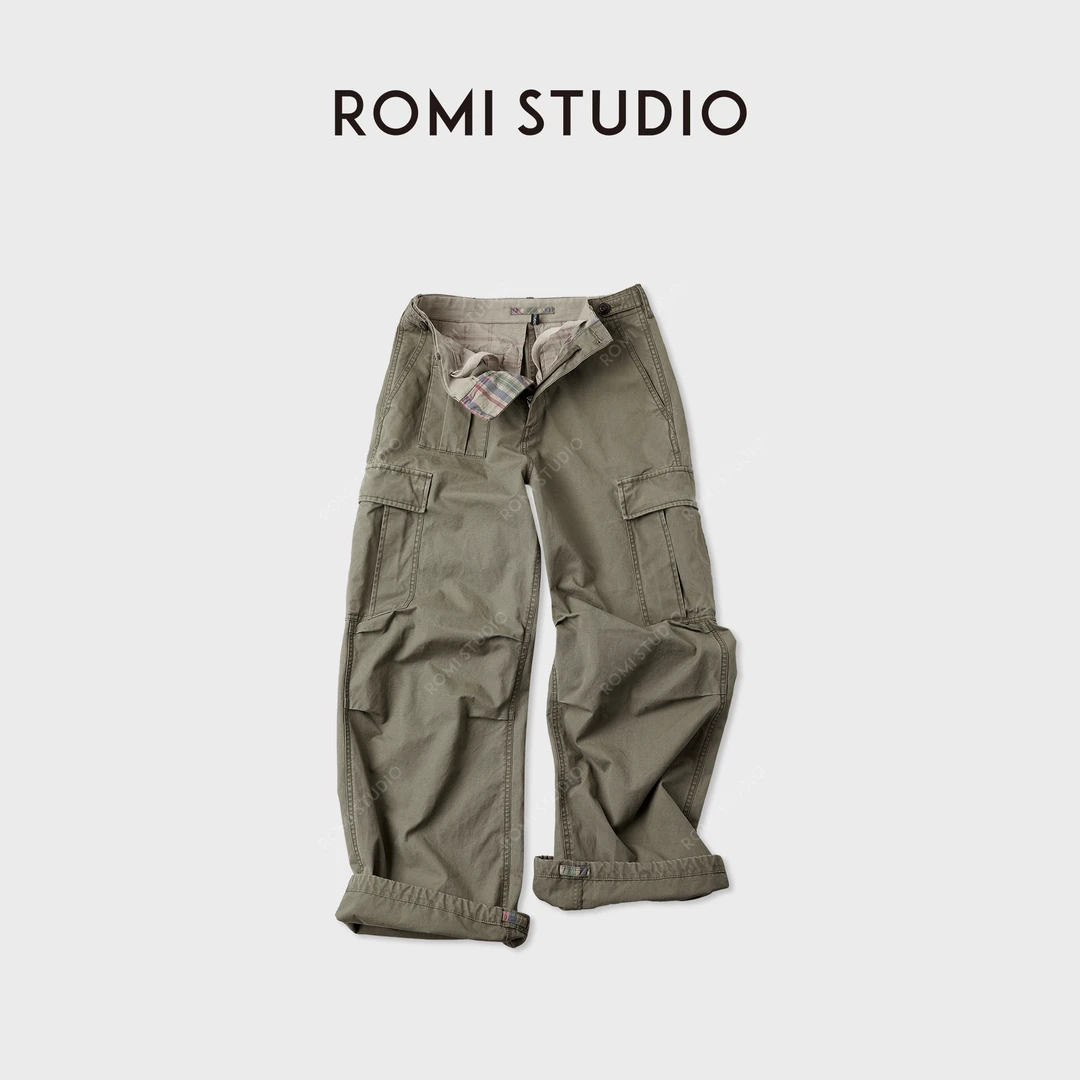 ROMI STUDIO“美式工装”多口袋平纹撞色抽拉腰头工装裤RWCAXY5149