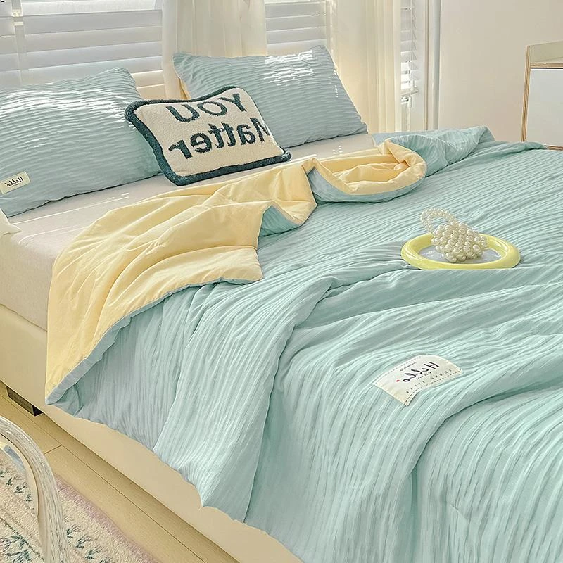 泡泡纱全棉水洗棉夏被四件套纯棉裸睡被子夏凉被空调