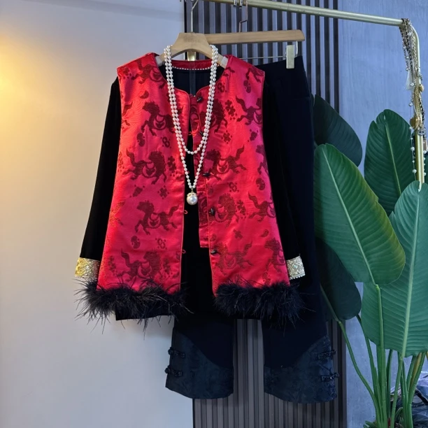 新中式轻奢国风大码女装时尚复古剪花马甲民族风百搭高品质显瘦