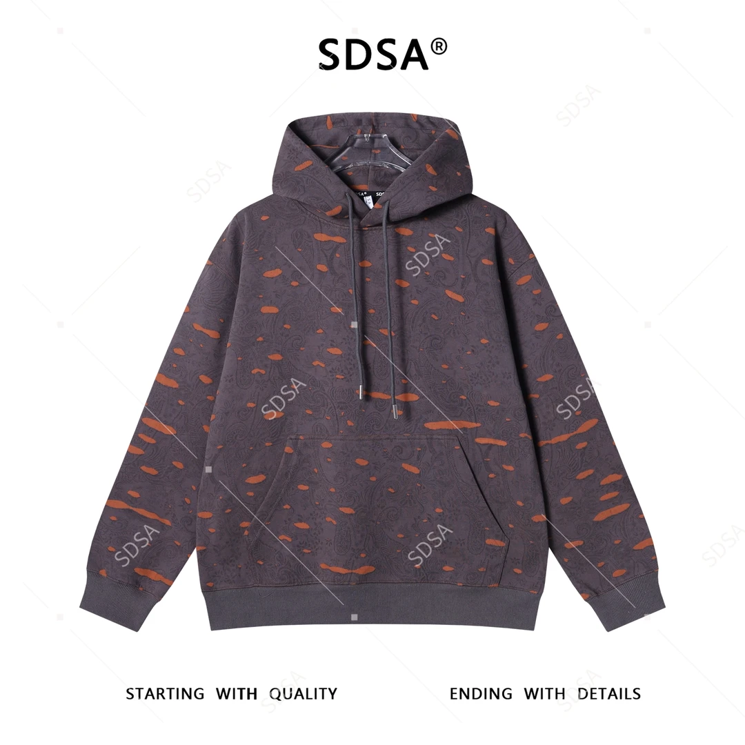 SDSA男士秋冬新款痞帅男潮牌撞色印花抽绳连帽卫衣网红款百搭上衣