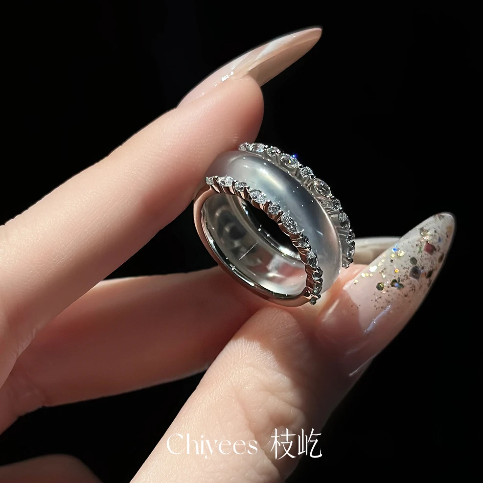 925银合成锆石戒指 【祥云冰】新中式指环国风925银戒指 七夕好礼季
