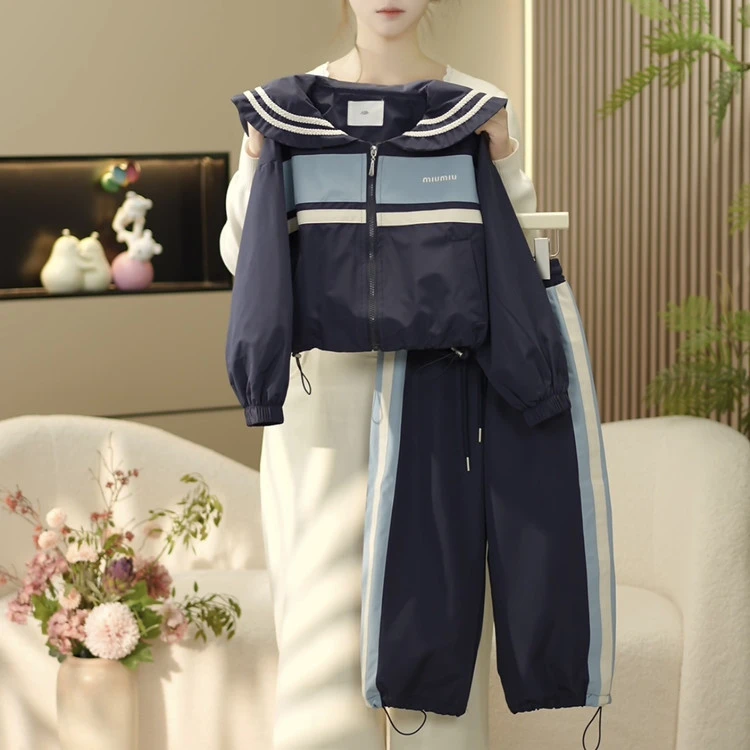 戴维【反季清仓】2025新款春秋儿童时尚套装男女童洋气海军领休闲运