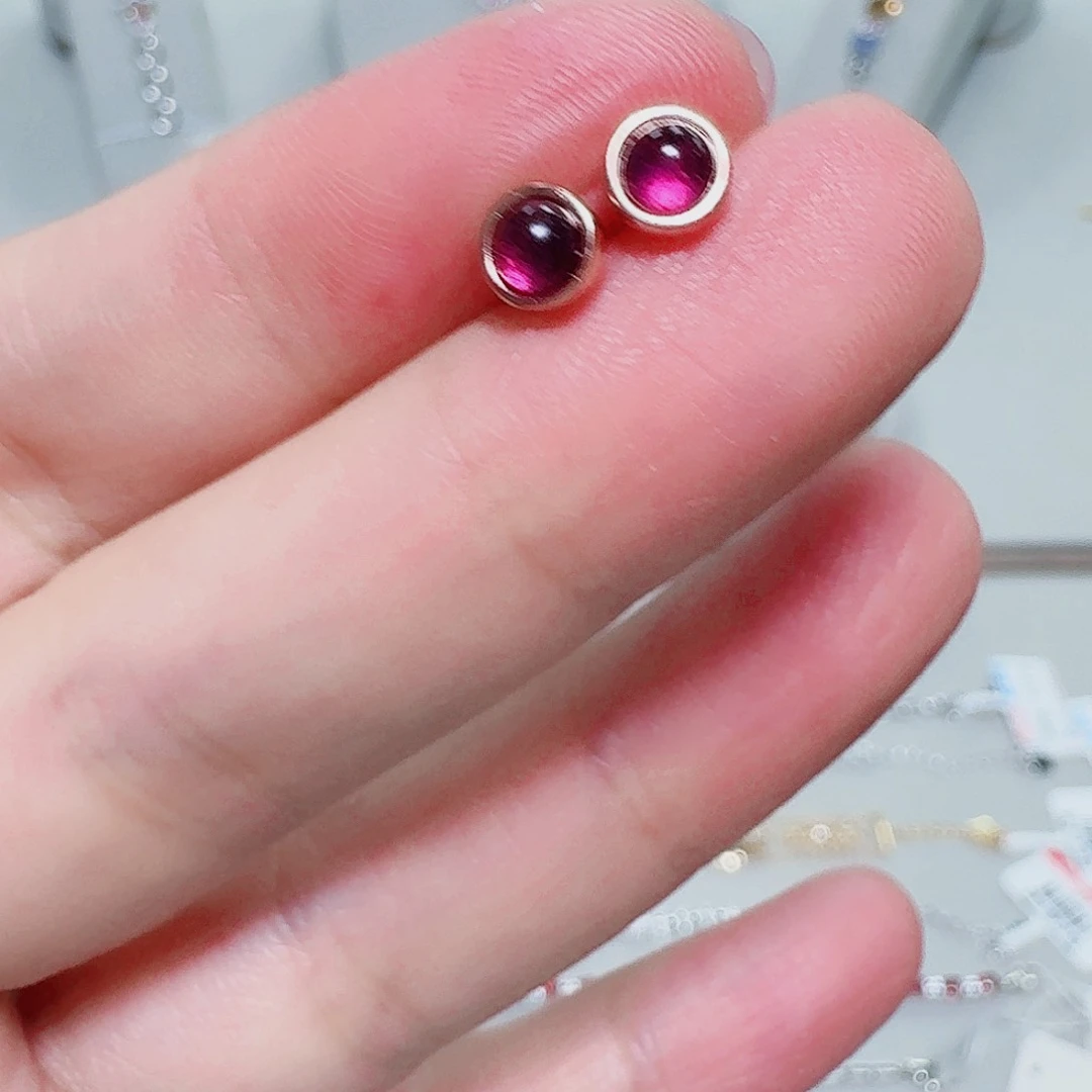 石榴石耳饰银S925镶嵌