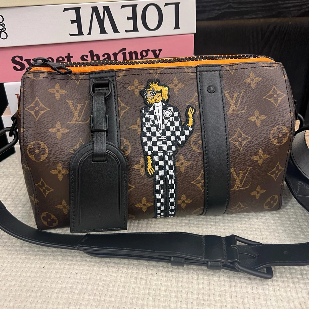 99新 LouisVuitton/路易威登 老花keepall斑马猴子单肩斜挎芯片款