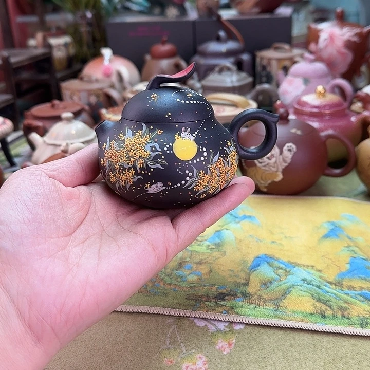紫砂茶壶桂花黑兔