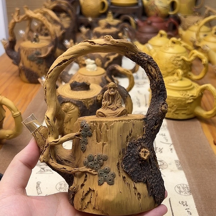 茶壶紫砂赤**精达摩树桩提梁壶