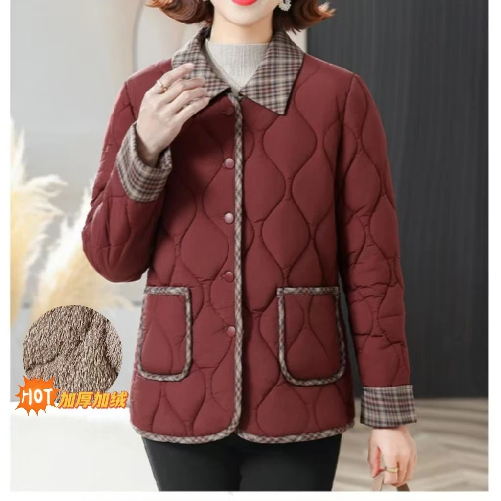 新款棉服减龄气质秋冬春新潮风中年妈妈单排扣加厚【翻领加绒】