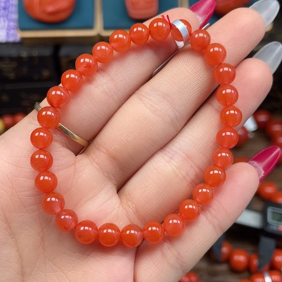 南红玛瑙未镶嵌手串保山杨柳乡樱桃红卡6mm+