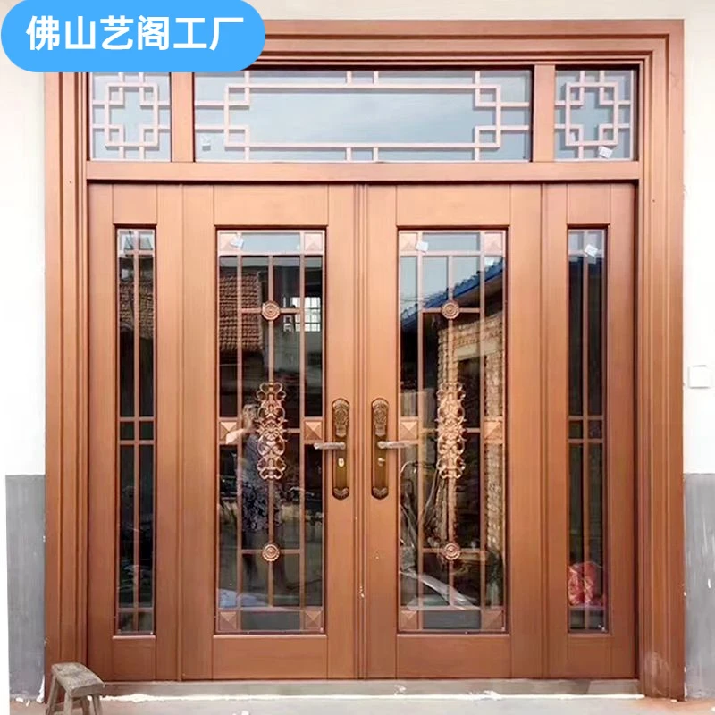 农村入户门别墅大门钢化玻璃双开门锌合金四开子母门自建房定制门