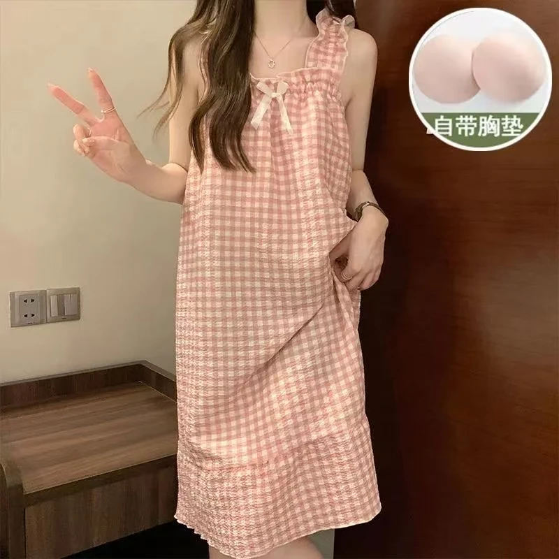 睡裙女夏天甜美胸垫吊带睡衣无袖网红纯欲风清凉中长款ins夏季