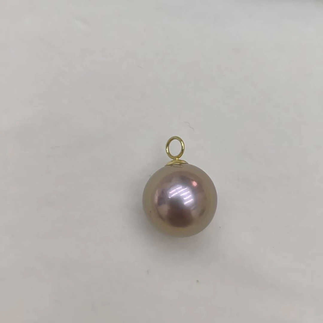 【梦泪】18k金正圆无暇经典百搭简约轻奢淡水紫珠吊坠10-11mm