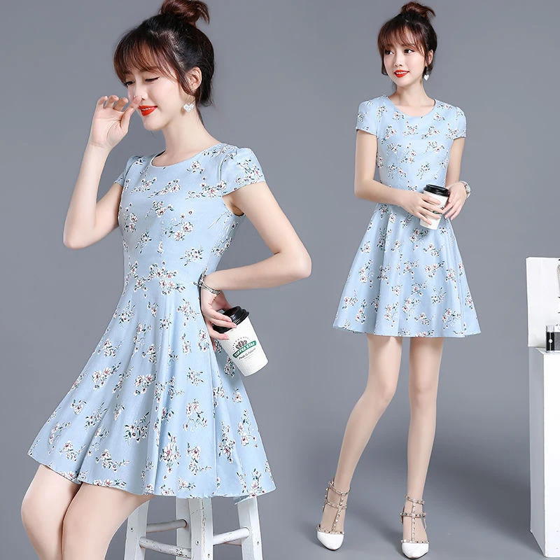 【新店福利】夏小个子连衣裙淑女小清新气质时尚高腰显瘦印花A字裙