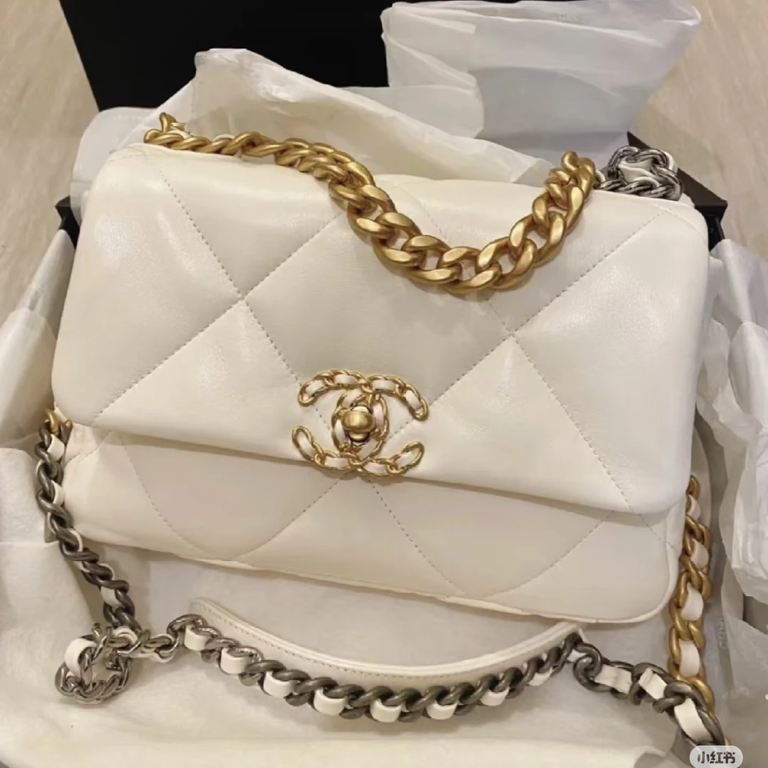 95新 Chanel/香奈儿 艾瑟尔奢品/白色19bag小号单肩包/5373