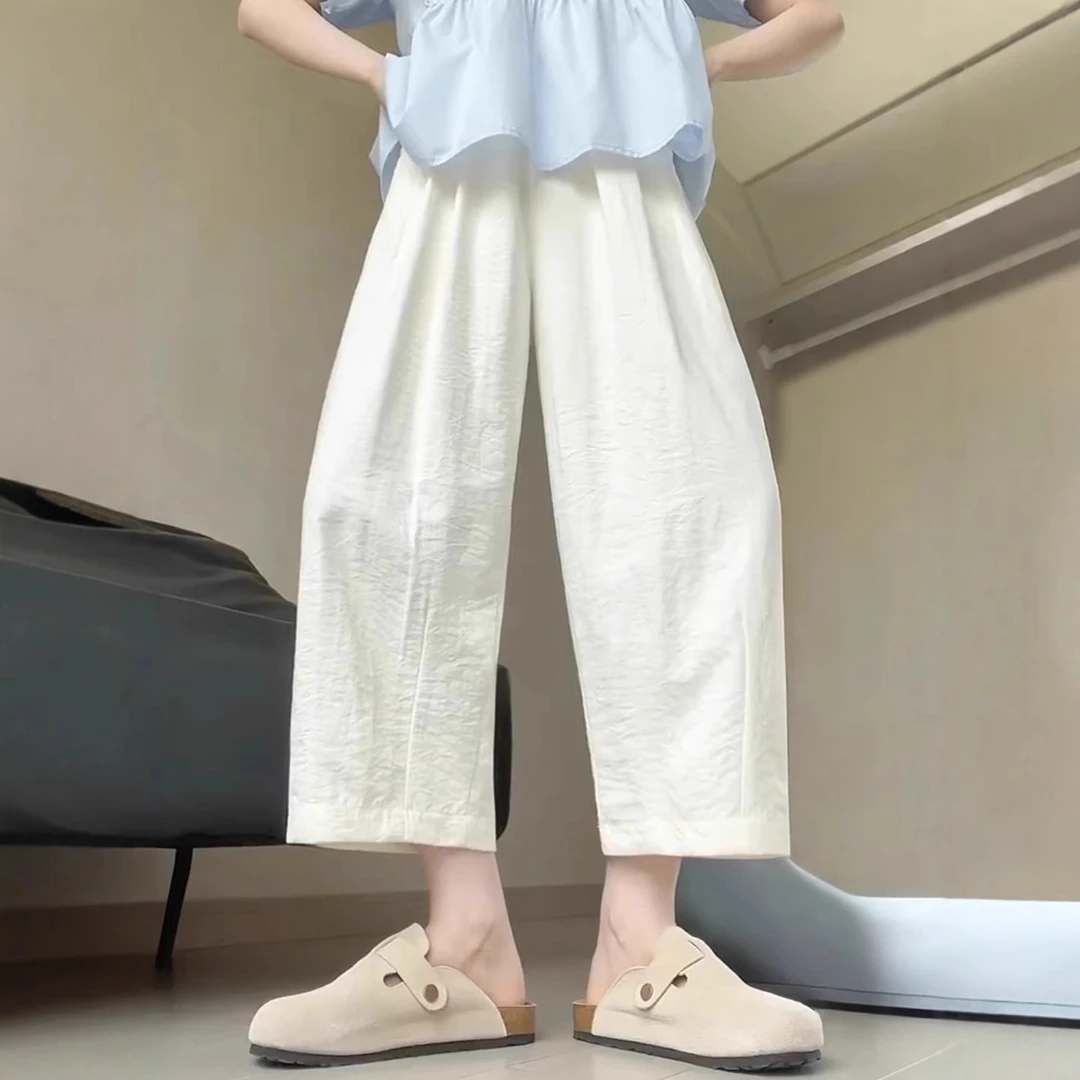 小个子梨型身材高腰直筒休闲裤女夏薄款宽松遮胯显瘦阔腿气球裤子