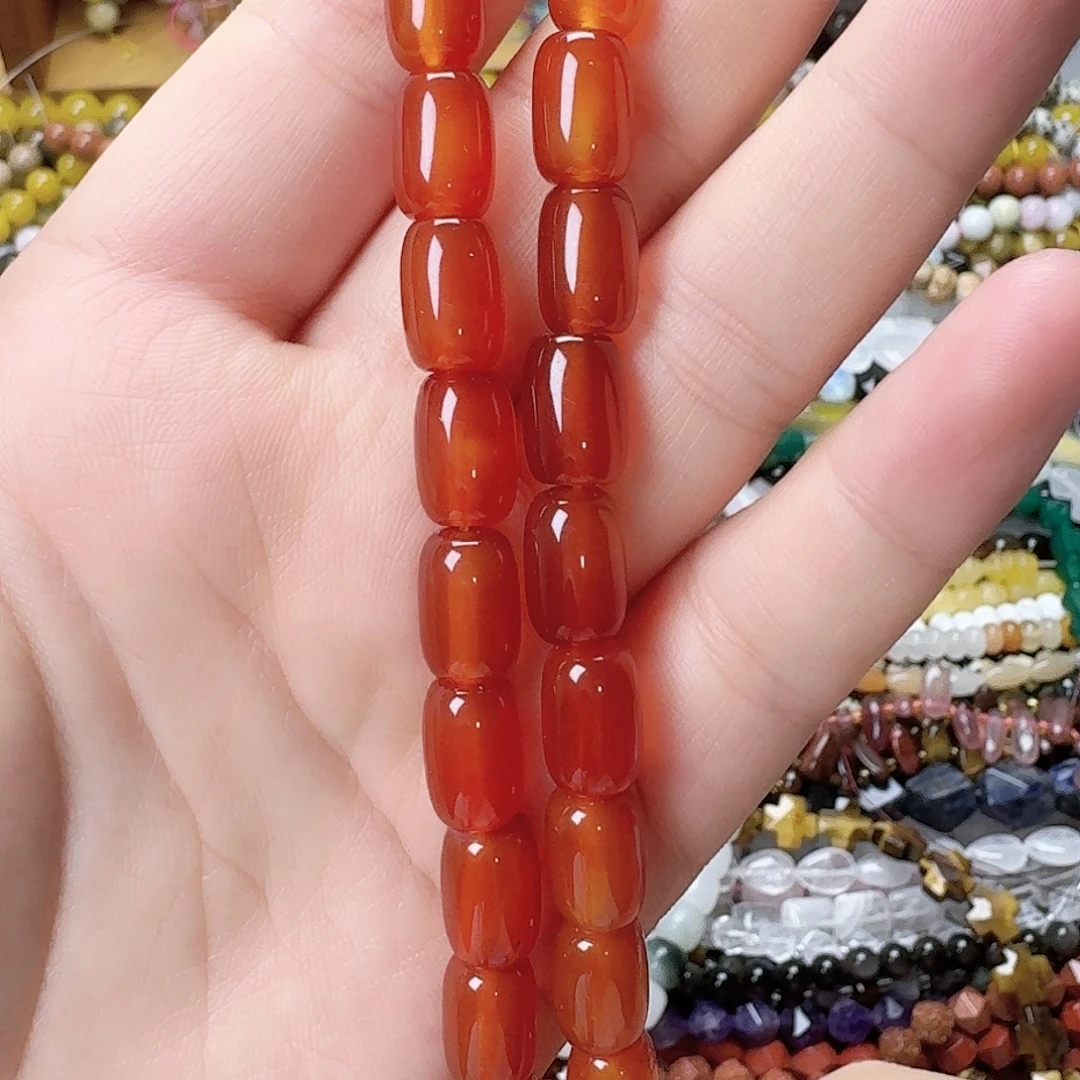 玛瑙/玉髓未镶嵌珠宝半成品红玛枣珠一条