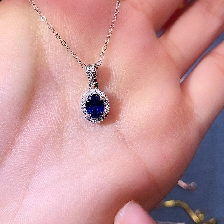 蓝宝石吊坠(赠链)银S925镶嵌