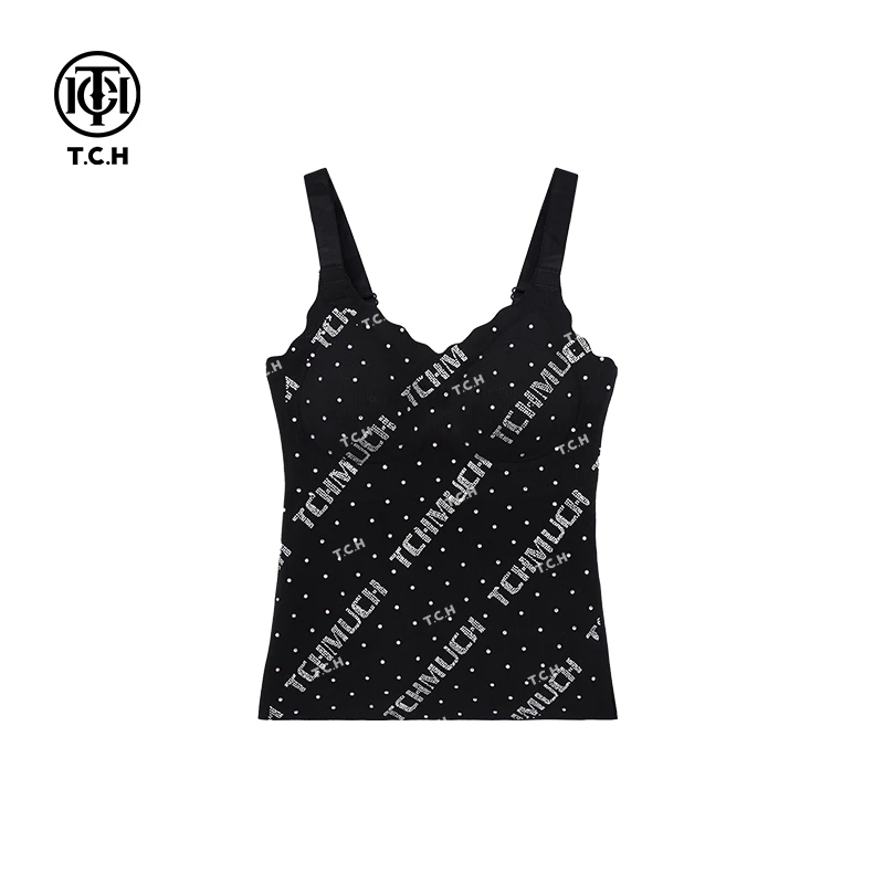 私服-TCH轻奢24新款洋气粉色星空烫钻带杯垫吊带背心T75A03E5002-