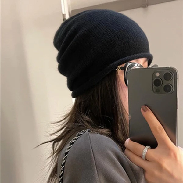 爆款秋冬羊绒帽子卷边保暖时尚百搭简约风女款针织柔软加厚羊毛帽