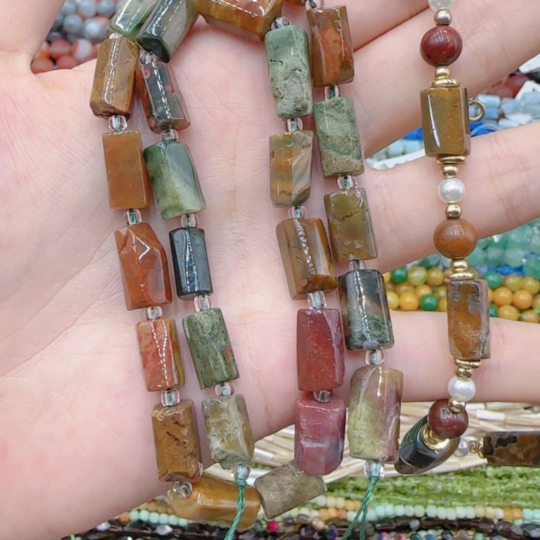 玛瑙/玉髓未镶嵌珠宝半成品海洋玛瑙手工管珠一条