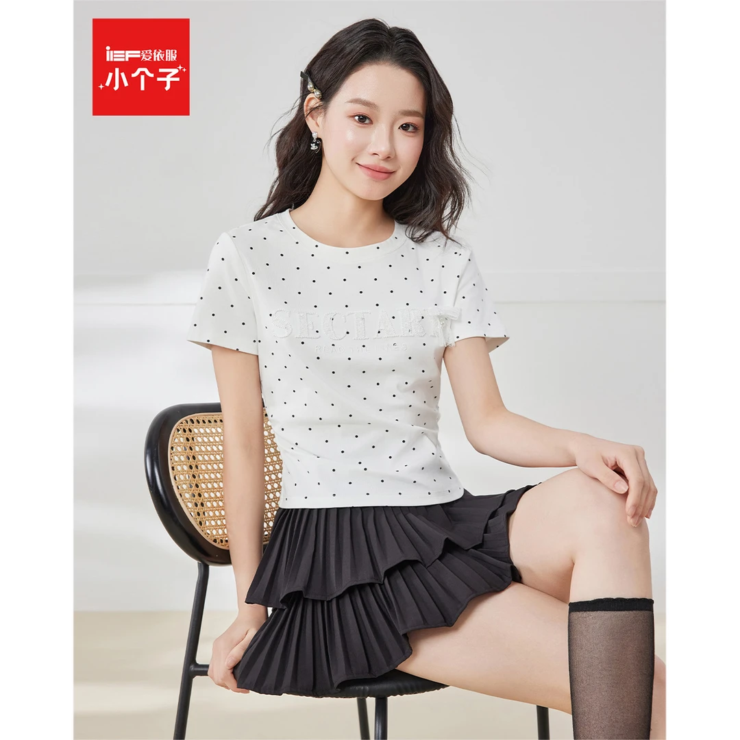 IEF/爱依服短袖上衣2025夏季新款法式温柔小女人气质百搭波点T恤