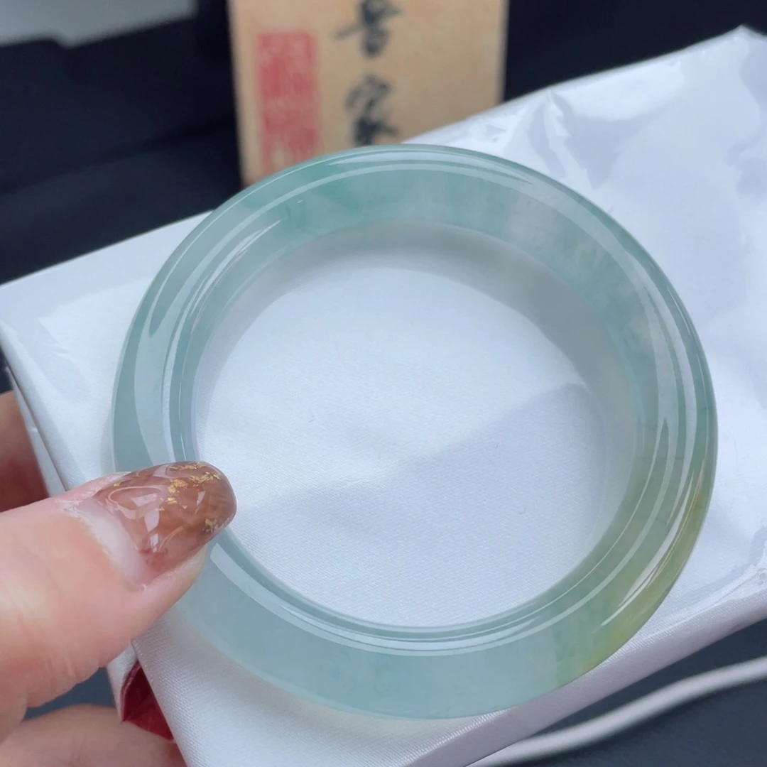 未镶嵌手镯翡翠54.3圆条 青梅绿茶 冰透见底 冰透亮14号