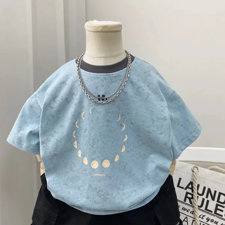 夏装男童短袖t恤2025新款儿童纯棉半袖上衣透气韩版中童男孩简约