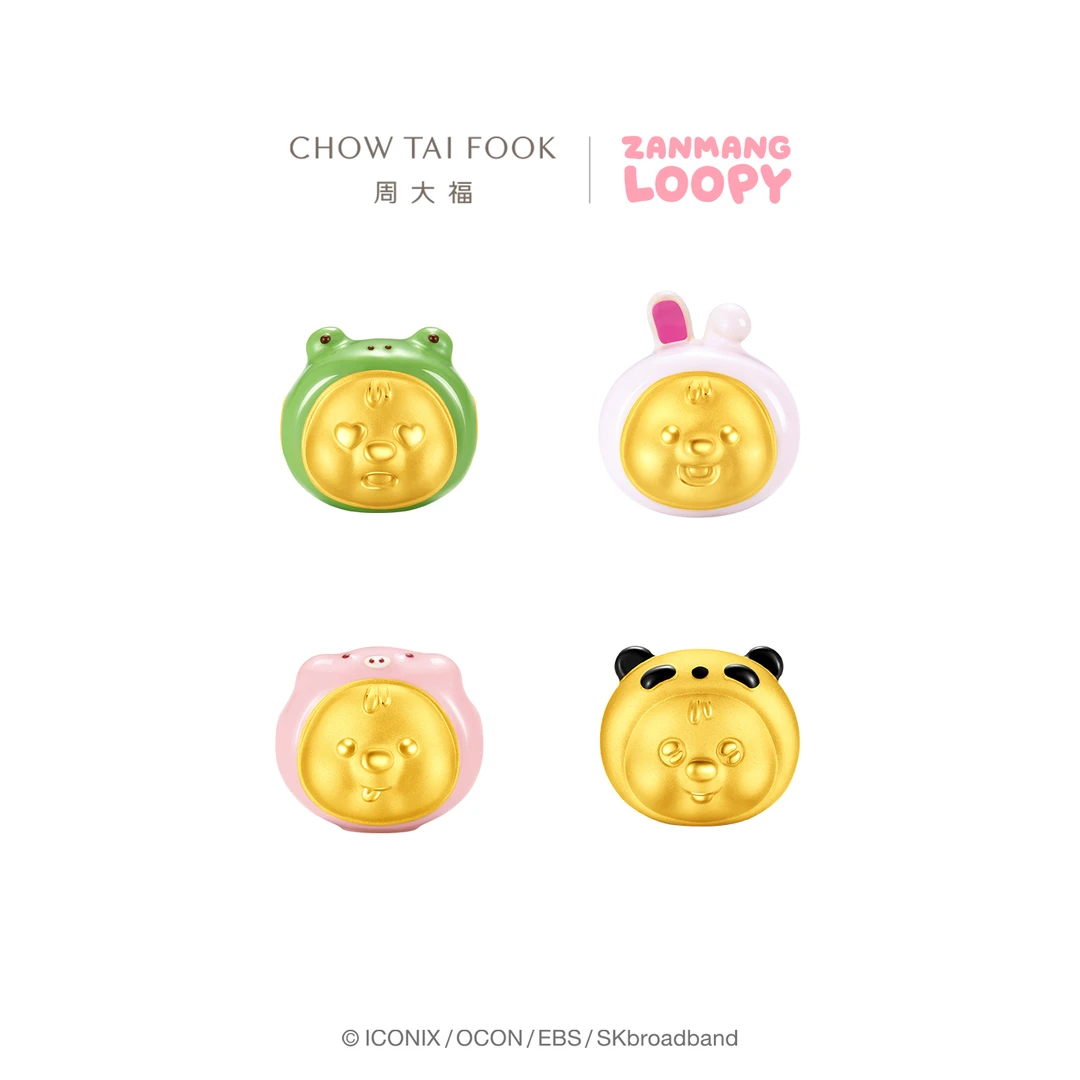 【周大福】ZANMANG LOOPY粉猪兔子蛙熊猫头套黄金转运珠配绳多款