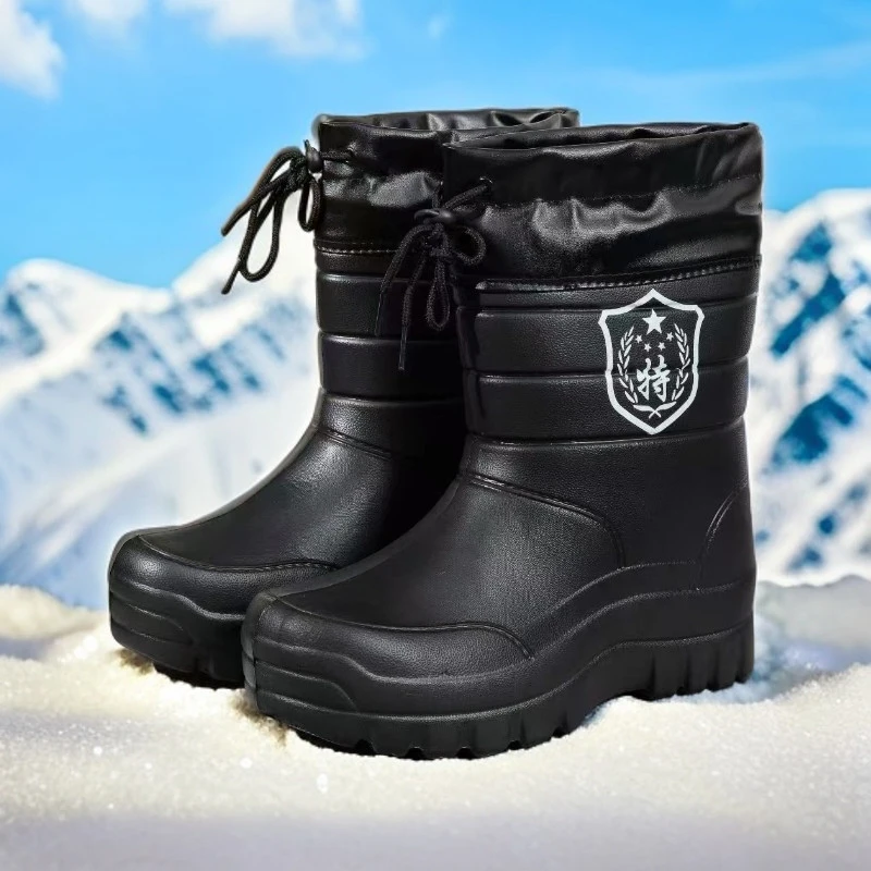 防水雪地靴男女纯色棉靴加绒防水棉鞋冷库洗车工作鞋泡沫加绒保暖