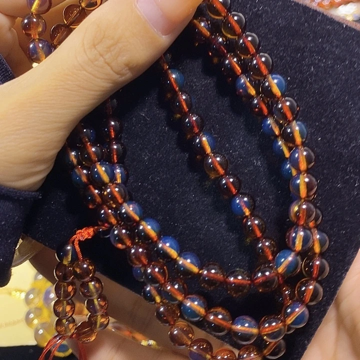 蓝珀未镶嵌珠宝奇石墨西哥红蓝佛珠6