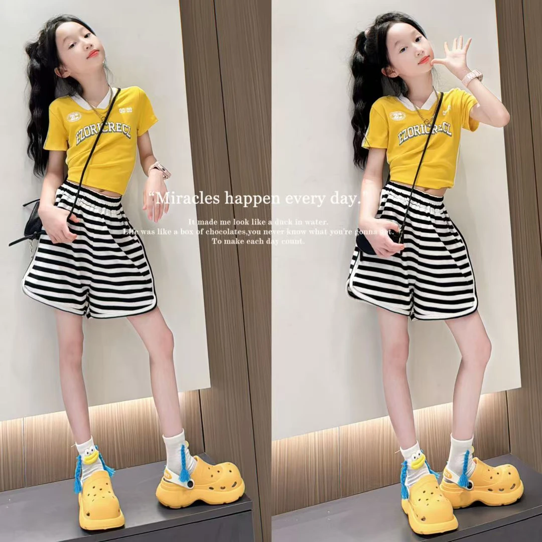 女童T恤2025夏日新款儿童美式短袖t时尚夏装