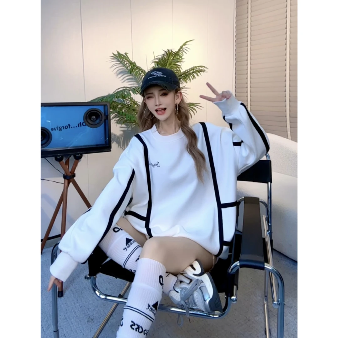 【INCC】2024秋冬新款加绒卫衣美式圆领设计感小众休闲上衣