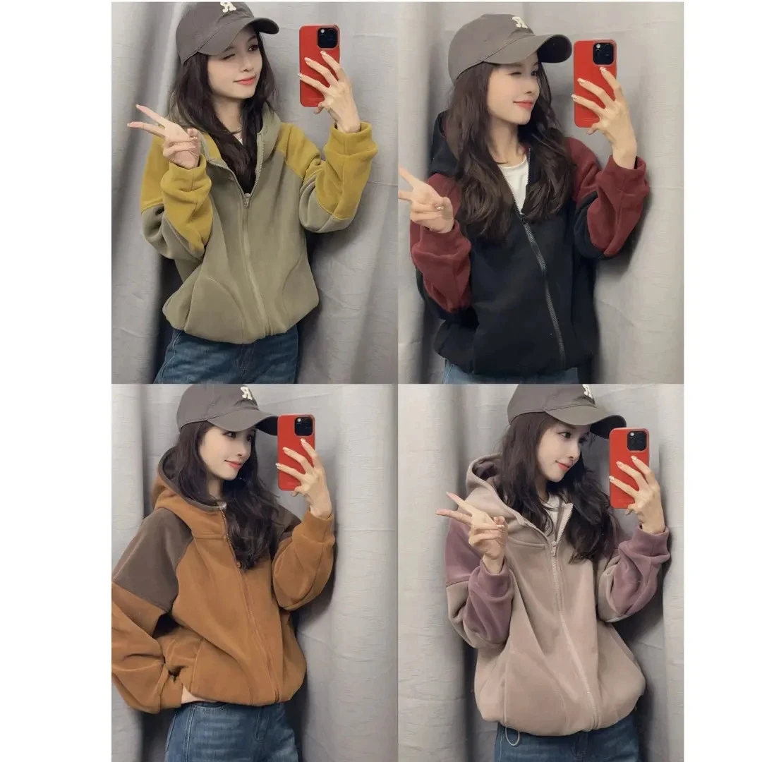 2025新款双面奥粒绒显瘦保暖防风撞色连帽厚外套女潮休闲百搭宽松