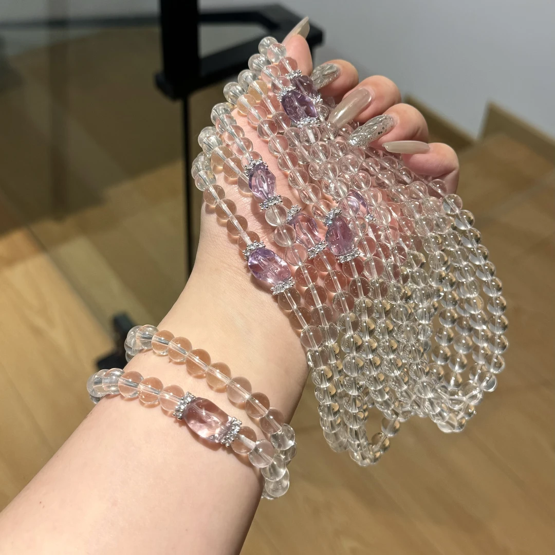 白水晶双圈紫水晶随形水晶手串 多样性发其一Z370