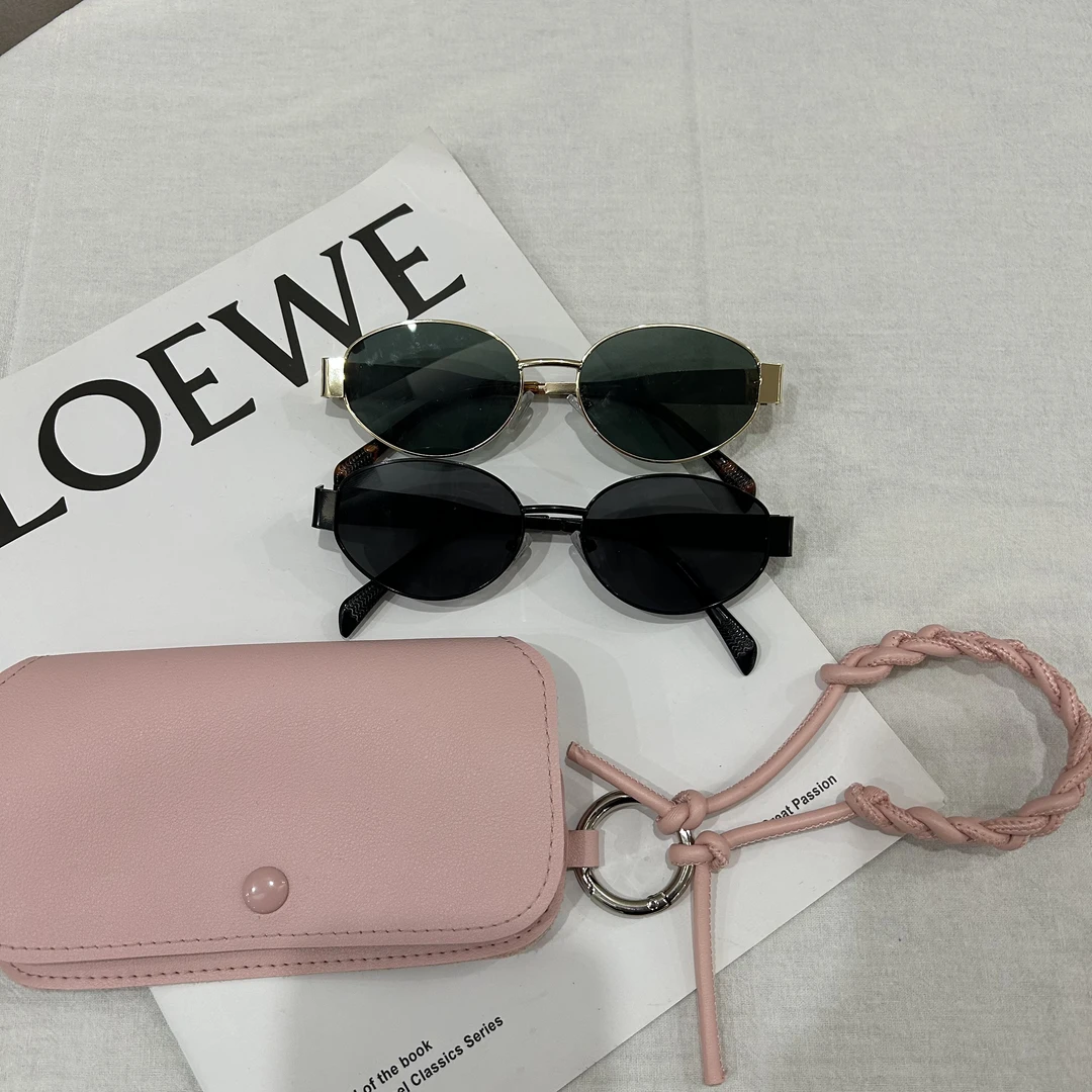 轻奢复古港风时尚墨镜女高级感金属椭圆形街拍太阳眼镜防紫外线