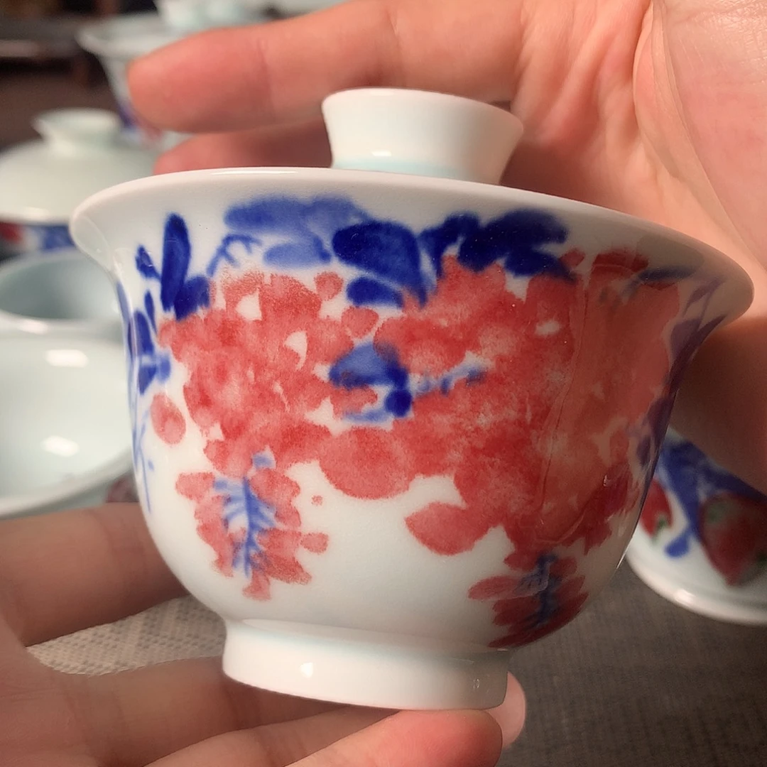 杯原矿青花釉里红瓷器