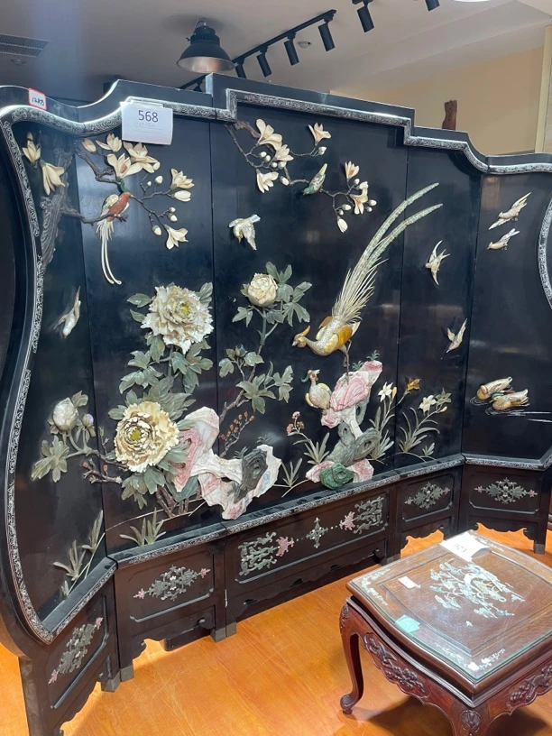 568号实木大漆 手工艺高端屏风厚百宝镶嵌