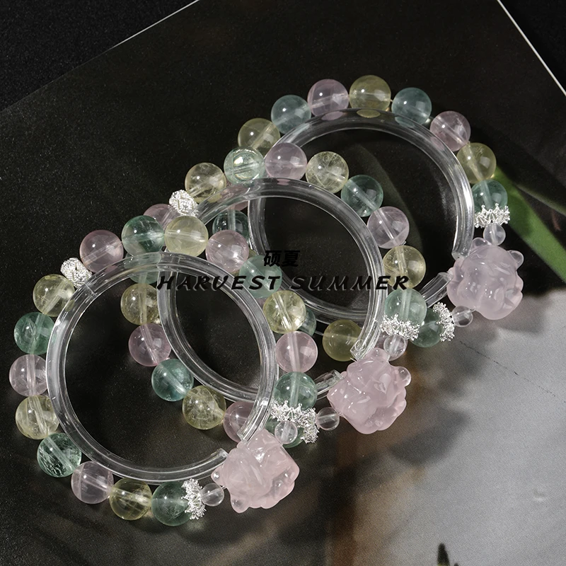 硕夏【彩虹奇遇】天然彩萤石9-10mm+九尾设计手链多样性发其一WW59