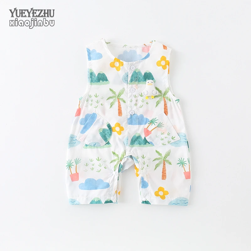 婴儿背心夏季无袖连体衣初生宝宝衣服夏款韩版印花哈衣爬服外出穿