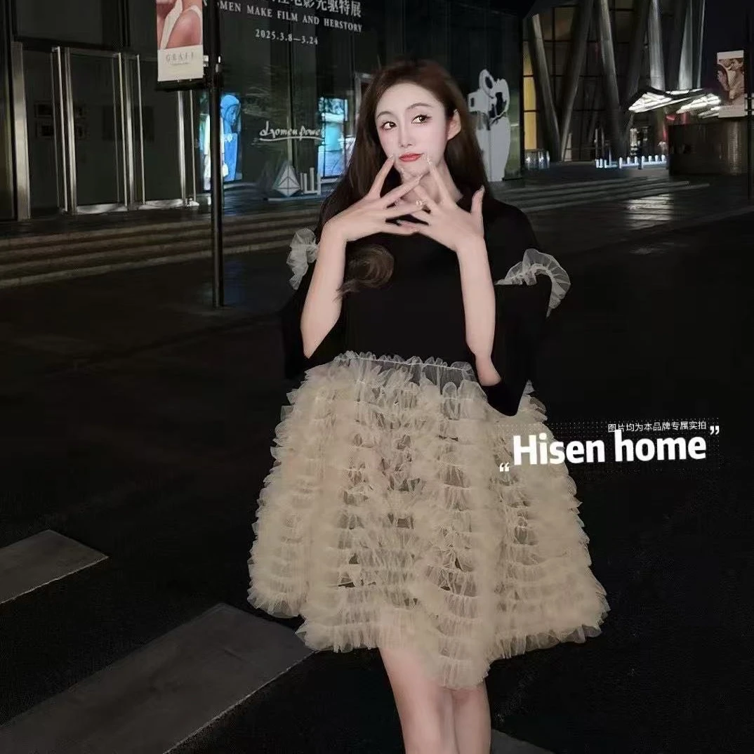 【淼淼家高级定制】欧货新款显瘦气质夏季上衣拼纱裙