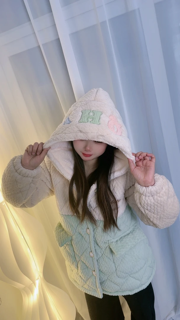 女生冬季保暖家居服套装外穿休闲风加绒加厚秋冬季毛绒长款6027