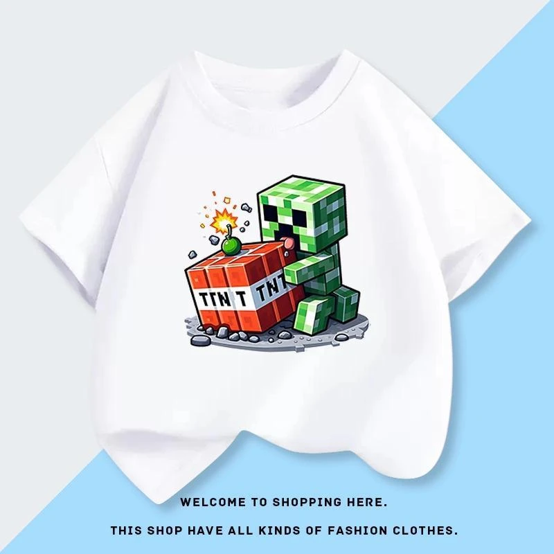 我的世界短袖T恤男童2025新款儿童夏季卡通纯棉中大童半袖上衣